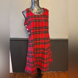Vintage 90s The Vermont Country Store Red Plaid Tartan Sleeveless Dress Size L